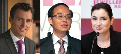 (左起)Gubelin集團總裁Raphael Gubelin、周大福珠寶集團有限公司董事總經理黃紹基、力拓鉆石部市場及銷售大中華代表處經理馬麗詩