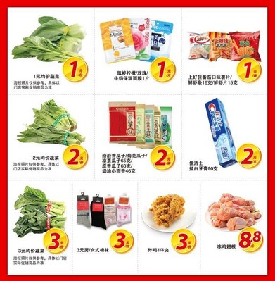 沃爾瑪及好又多門店推出 “1元、2元、3元、5元、8.8元、9.9元”等價(jià)位的400個(gè) “均一價(jià)” 特惠商品